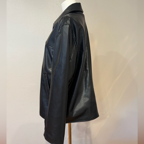 H&M Black Faux Croc Embossed Leather Jacket - Picture 5 of 9